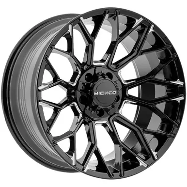 Handmade Wicked Offroad W934 22x10 6x135/6x5.5" -19mm Black/Milled Wheel Rim 22" Inch W934220267-19GBMW