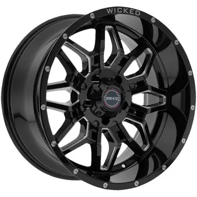 Big Sale Wicked Offroad W909 20x10 8x6.5" -24mm Black/Milled Wheel Rim 20" Inch W909B200865-24GBMW