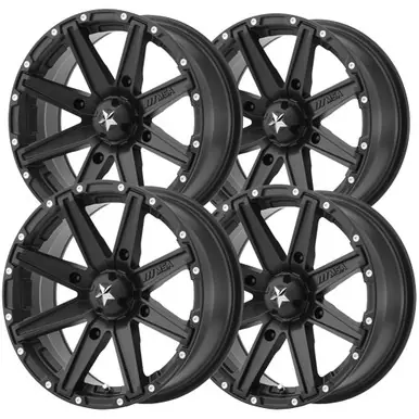 (Set of 4) Staggered-MSA Offroad M33 Clutch 14" 4x137 Satin Black Wheels Rims M33-04737-M33-04037 Flash Sale