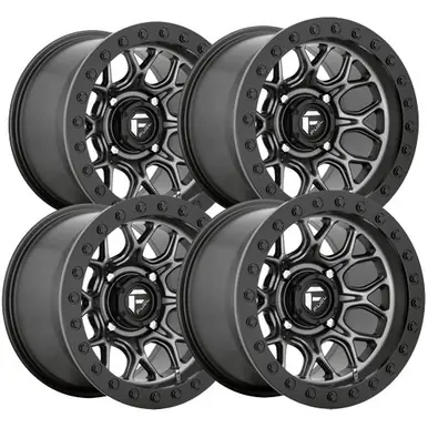 (Set of 4) Staggered-Fuel UTV D919 Tech Beadlock 15" 4x156 Gunmetal Wheels Rims D9191570A554-D9191500A554 Modern