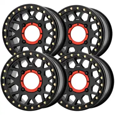 Save Now (Set of 4) Staggered-KMC UTV KS235 Grenade Beadlock 15" 4x156 Black Wheels Rims KS23557044710-KS23551044700