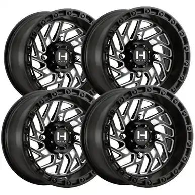 Top Rated (Set of 4) Staggered-Hostile UTV H116 Jigsaw 15" 4x156 Black/Milled Wheels Rims H116-1570415644M-H116-1510415654M