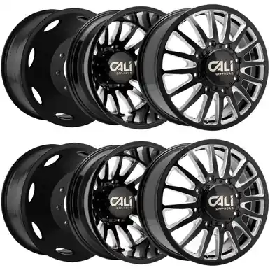 Direct From Factory (Set of 6) 20" Inch Cali Summit Dually-Lifted 8x6.5" Black/Milled Wheels Rims 9110D-2881BM121-L-6