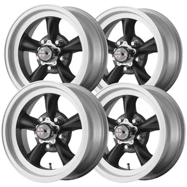 (Set of 4) Staggered American Racing Torq Thrust D 15" 5x4.5" Black Wheels Rims VN1055765B-VN10558065B Affordable