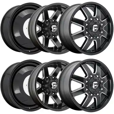 (Set of 6) 20" Inch Fuel D538 Maverick Dually 8x6.5" Black/Milled Wheels Rims D53820827235-6 Free Shipping