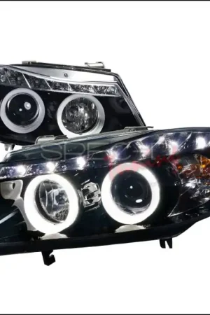Shop Now BMW 3 Series Spec-D SMD LED Iced Halo Projector Headlights - Smoked Lens Glossy - Black Housing - 6LHP-E9005G-8-TM