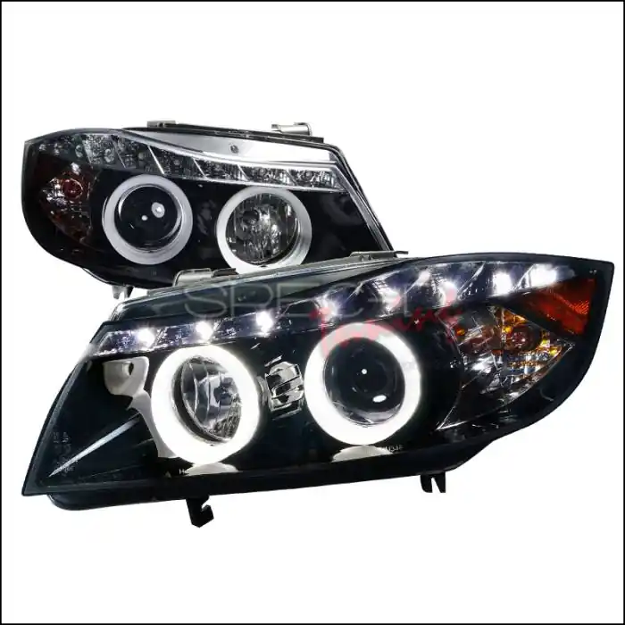 Shop Now BMW 3 Series Spec-D SMD LED Iced Halo Projector Headlights - Smoked Lens Glossy - Black Housing - 6LHP-E9005G-8-TM