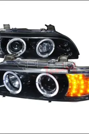 BMW 5 Series Spec-D Halo Projector Headlight Gloss - Black Housing - Smoke Lens Amber LED Signal Light - 2LHP-E3997G-8V2-TM Original