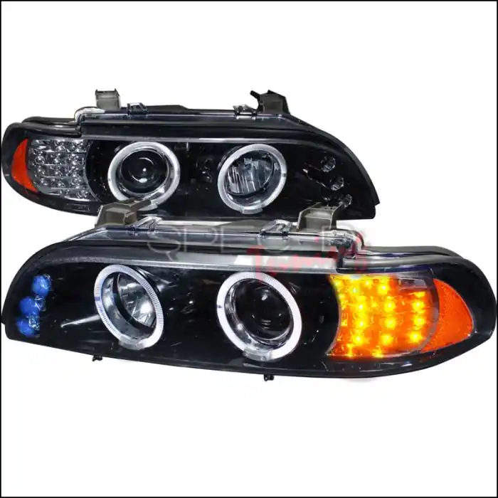 BMW 5 Series Spec-D Halo Projector Headlight Gloss - Black Housing - Smoke Lens Amber LED Signal Light - 2LHP-E3997G-8V2-TM Original