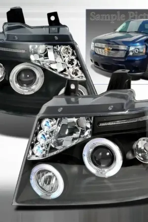 Hot Deal Chevrolet Avalanche Spec-D Halo LED Projector Headlights - Black - 2LHP-AVA07JM-TM