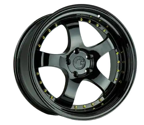 Popular Aodhan AH03 5x114.3 19x9.5+22 Gloss Black W /Gold Rivets