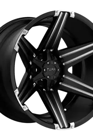 Tuff T12 5X114.3/5X127 22X12 -45 SATIN BLACK W/ MILLED SPOKES AND BRUSHED INSERTS Fast Shipping