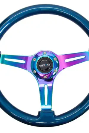 Free Delivery NRG Classic Wood Grain Steering Wheel (350mm) Blue Pearl/Flake Paint w/Neochrome 3-Spoke Center