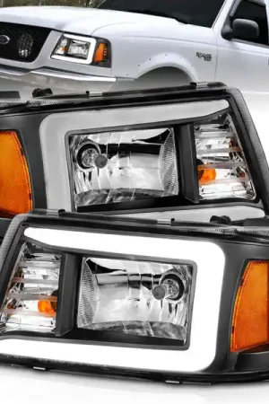 ANZO 2001-2011 Ford Ranger Crystal Headlights w/ Light Bar Black Housing Grab Now