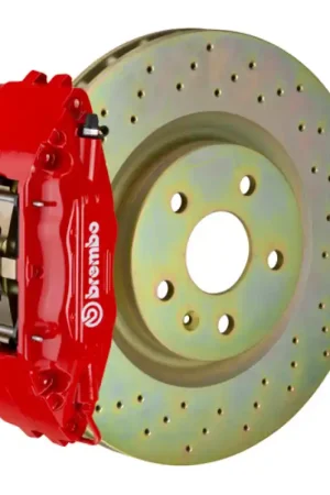 Brembo 82-89 6-Series Front GT BBK 4 Piston Cast 2pc 332x32 1pc Rotor Drilled-Red Viral