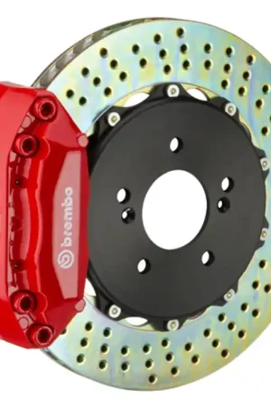 Weekend Sale Brembo 99-05 S2000 Rear GT BBK 4 Piston Cast 328x28 2pc Rotor Drilled-Red