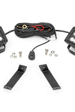 Limited Time LED Light Kit Ditch Mount 2 Inch Black Pair Flood Jeep KL 14-21 Rough Country