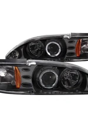Price Drop ANZO 1994-1998 Ford Mustang Projector Headlights w/ Halo Black 1pc