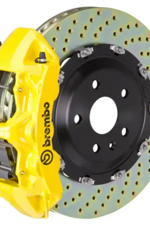 Top Pick Brembo 07-18 Wrangler/Unlimited Front GT BBK 6 Piston Cast 380x34 2pc Rotor Drilled- Yellow
