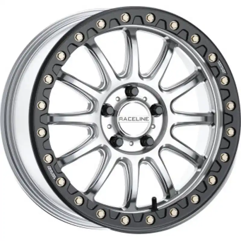 Next Day Delivery Raceline A14SB Alpha 15x10in/4x137 BP/10mm Offset/110.18mm Bore - Silver & Blk Ring Beadlock Wheel