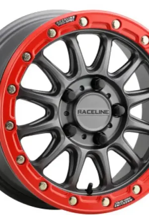 Same Day Shipping Raceline A14GR Alpha 15x7in/4x137 BP/10mm Offset/110.18mm Bore - Gunmetal & Red Ring Beadlock Wheel