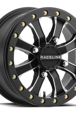 Raceline A71MB Mamba 14x6in/4x137 BP/40mm Offset/110.18mm Bore - Black & Machined Beadlock Wheel Super Sale
