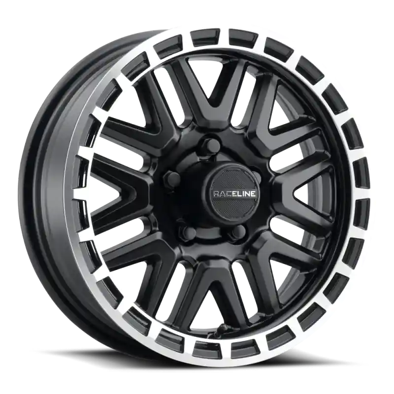 Warranty Included Raceline 953BM Krank 14x6in / 5x114.3 BP / 0mm Offset / 3.19mm Bore - Black & Machined Wheel