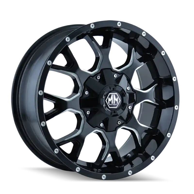 Mayhem 8015 Warrior 20x9 / 8x165.1 BP / 0mm Offset / 130.8mm Hub Gloss Black Milled Wheel Certified