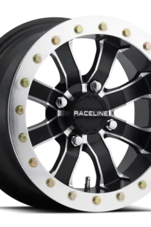 Raceline A71 Mamba 14x10in/4x156 BP/5+5 0mm Offset/132.5mm Bore - Blk & Machined Ring Beadlock Wheel Limited Edition