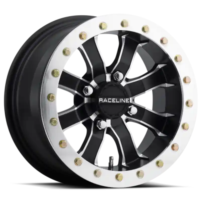 Raceline A71 Mamba 14x10in/4x156 BP/5+5 0mm Offset/132.5mm Bore - Blk & Machined Ring Beadlock Wheel Limited Edition