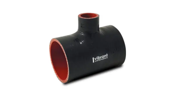 Vibrant 4 Ply Reinforced Silicone T Adapter - 3in Outlet ID x 4in OAL x 1in Branch ID (BLACK) Free Returns