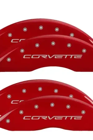 Must Have MGP 4 Caliper Covers Engraved Front & Rear C6/Corvette Red finish silver ch