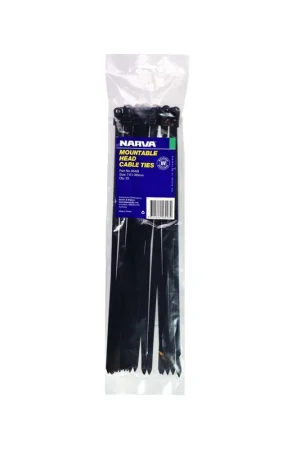 Narva 56428 Mountable Head 7.6 X 385mm Cable Ties (25 Pack) Worldwide Shipping