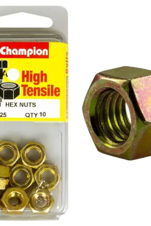Factory Price Champion Pack of 10 \\n M8 x 1.25mm High Tensile Class 8, Zinc Plated Plain Hex Nuts - BM161