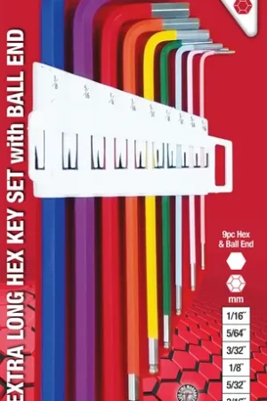 Free Returns PKTool 9pc SAE Color Coded Extra Long Hex Key Set with Ball End - PT30504 (Pickup Only)