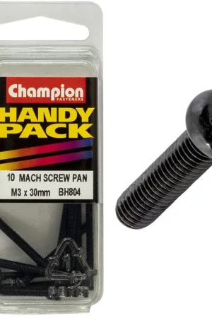 Champion Pack of 10 M3 x 30mm Black, Zinc Plated, Philips Pan Head Machine Screws - BH804 Certified
