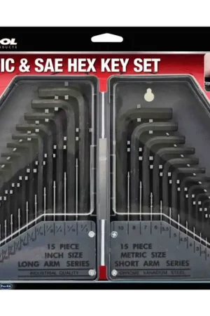 PKTool 30-Piece Metric Short and SAE Long Hex Key Set with Hard Case - RG7705 Professional Grade