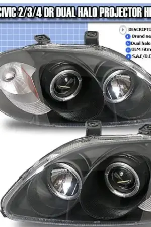 Black Housing Dual Halo Projector Headlights Money Back Guarantee