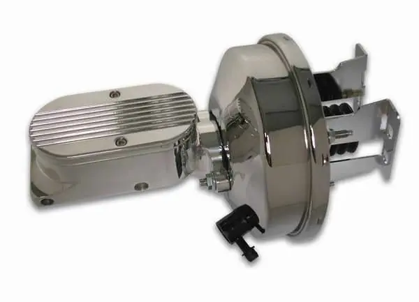 Premium SSBC Billet Aluminum Dual Bowl Master Cylinder - Finned Cap and 9 Inch Chrome Booster - A28138CB-2