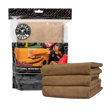 Chemical Guys Workhorse Professional Microfiber Towel - 16in x 16in - Tan - 3 Pack Best Seller