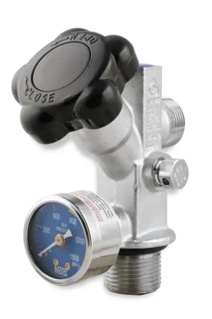 Crafted NOS Super Hi-Flo Bottle Valve with Blue Face Gauge Hi-Flo Nitrous Valve For bottles 5 lbs. and larger