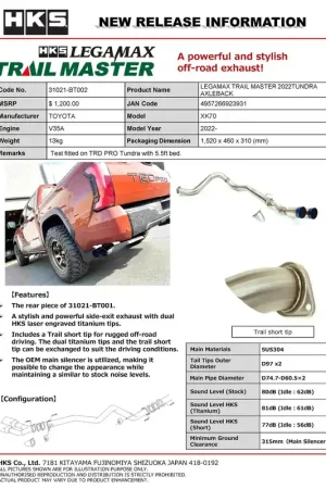 HKS LEGAMAX TRAIL MASTER 2022TUNDRA AXLEBACK Weekend Sale
