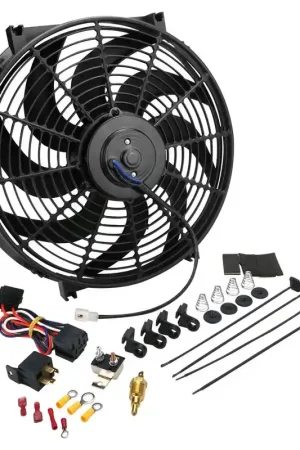 Free Delivery Proflow Electric Cooling Fan Kit Curved Black 16in 2000 CFM Reversible with Fan Control Thermostatic 185 On 170 Off and Mounting Hardware Kit